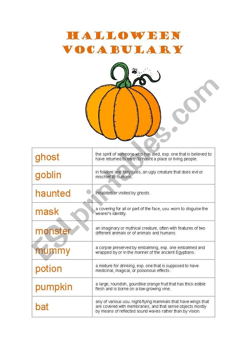 Halloween Vocabulary worksheet