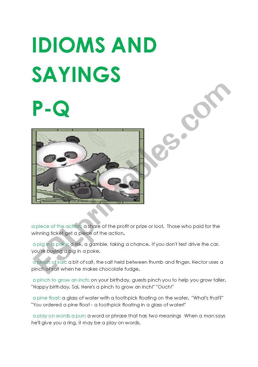 IDIOMS AND SAYING P-Q worksheet