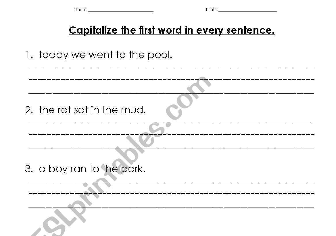 Capitalization worksheet worksheet