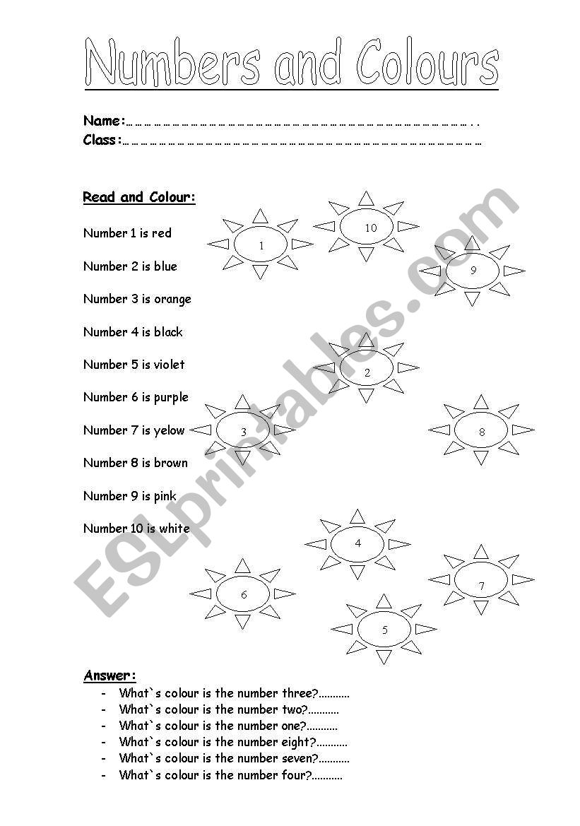 Numbers and Colours worksheet