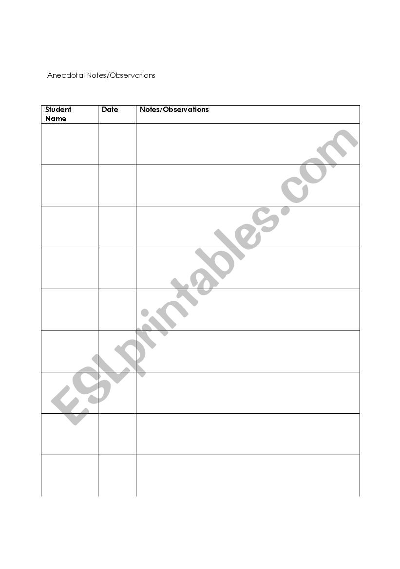 Observation worksheet