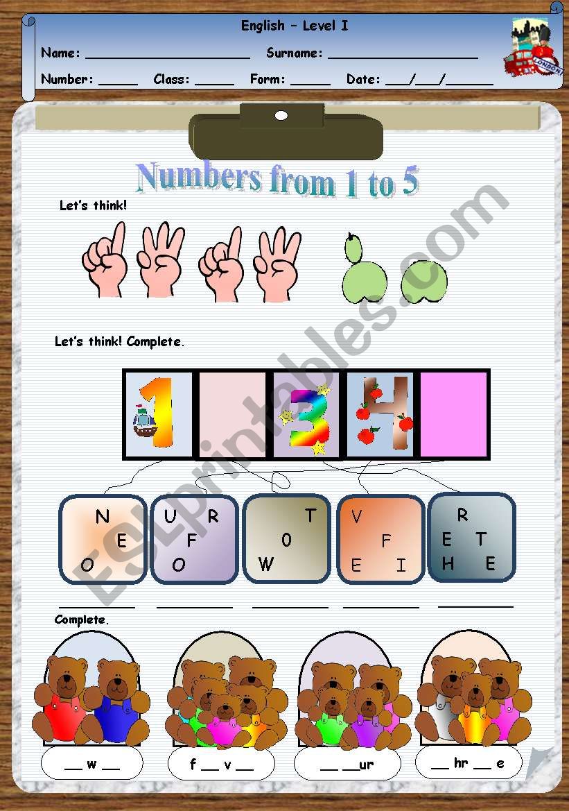 LetÂ´s learn numbers worksheet
