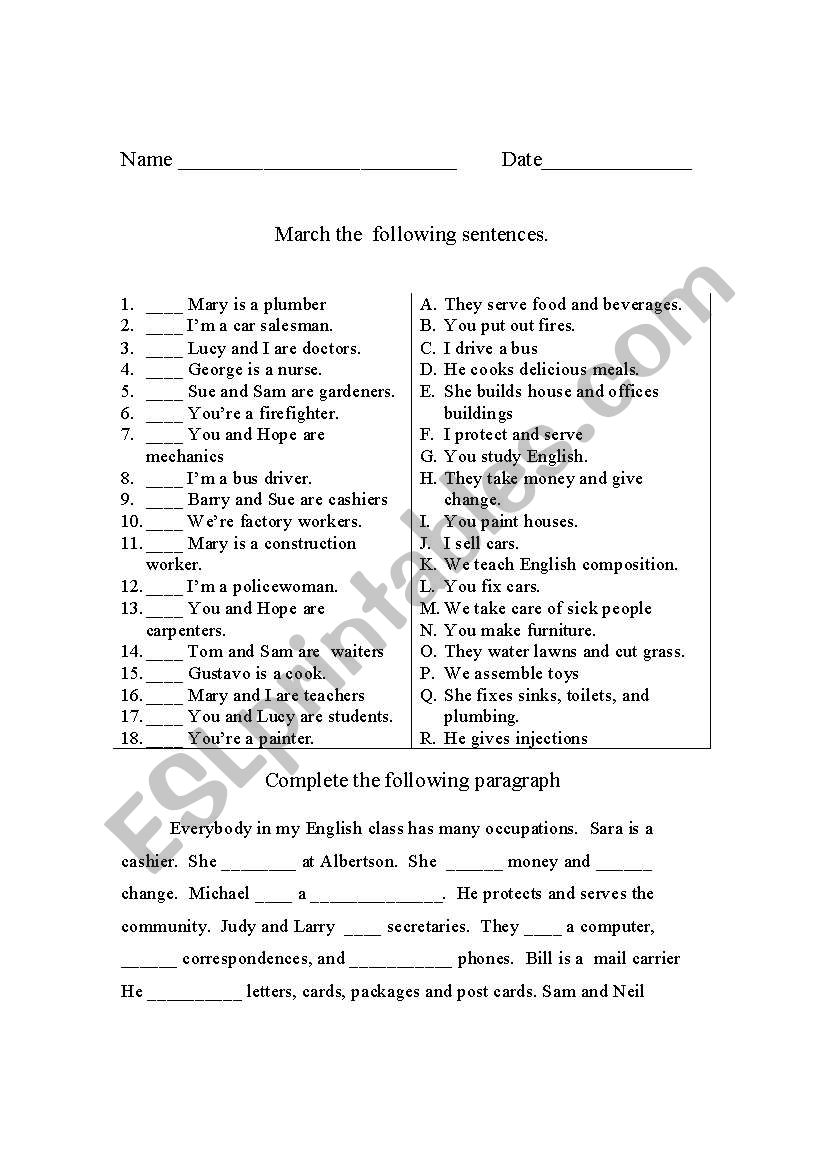 Jobs present tense matching and closure exercise