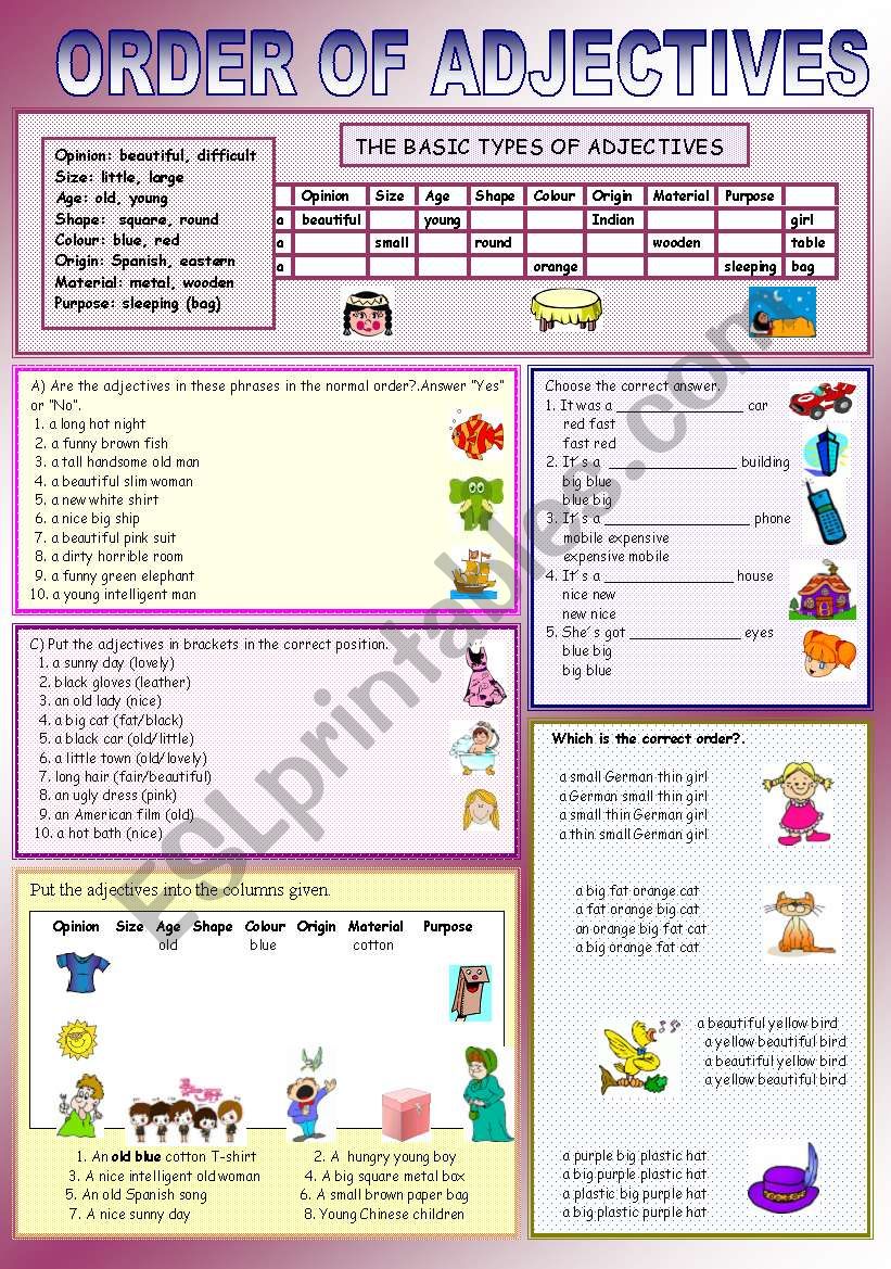 ORDER OF ADJECTIVES worksheet