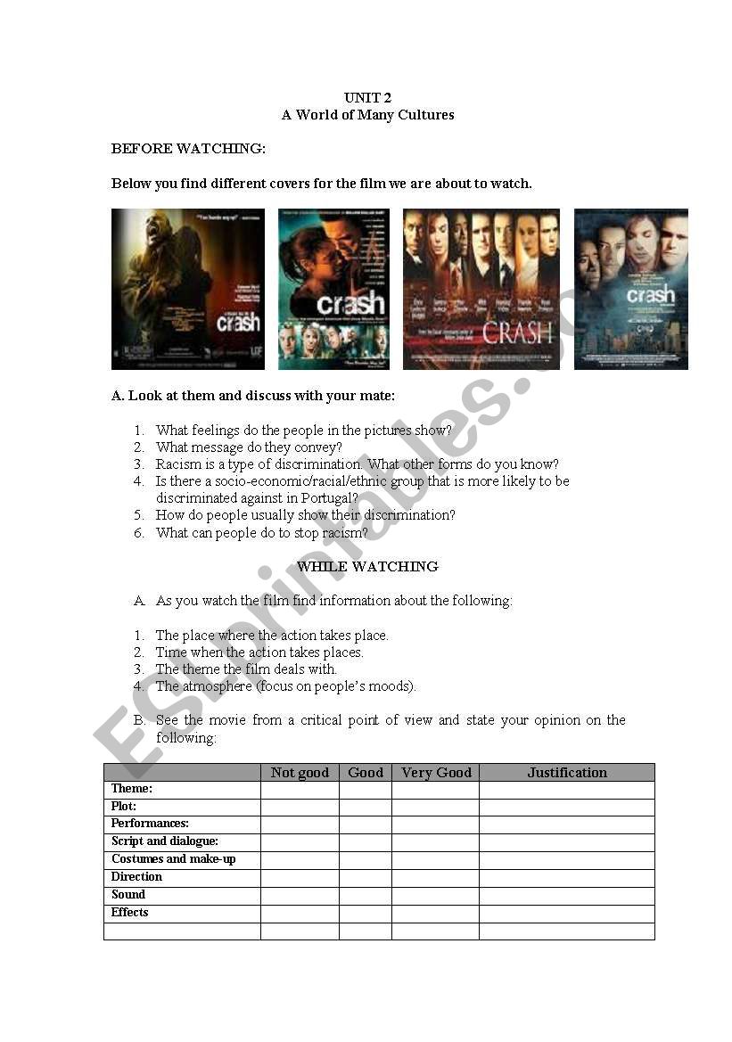 Crash by Paul Haggis worksheet