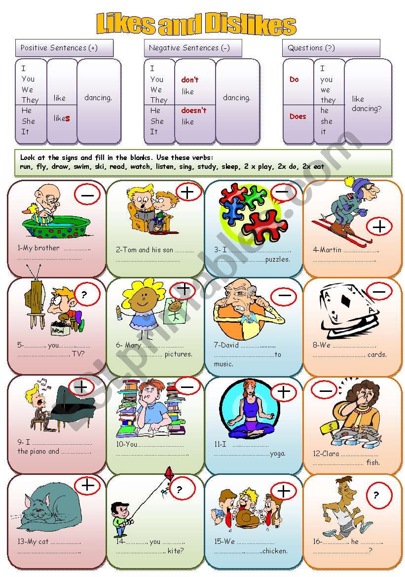 likes and dislikes - ESL worksheet by nigyy