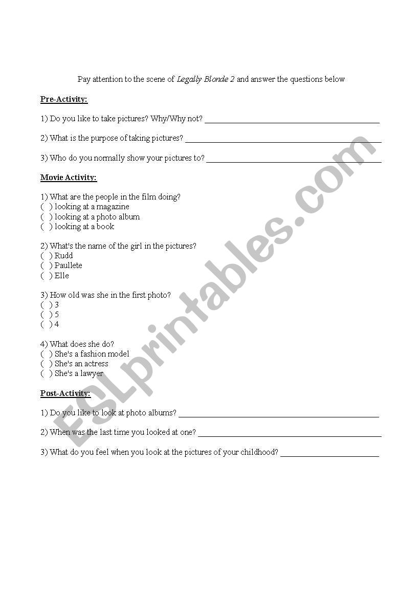 Talking about photo albums worksheet