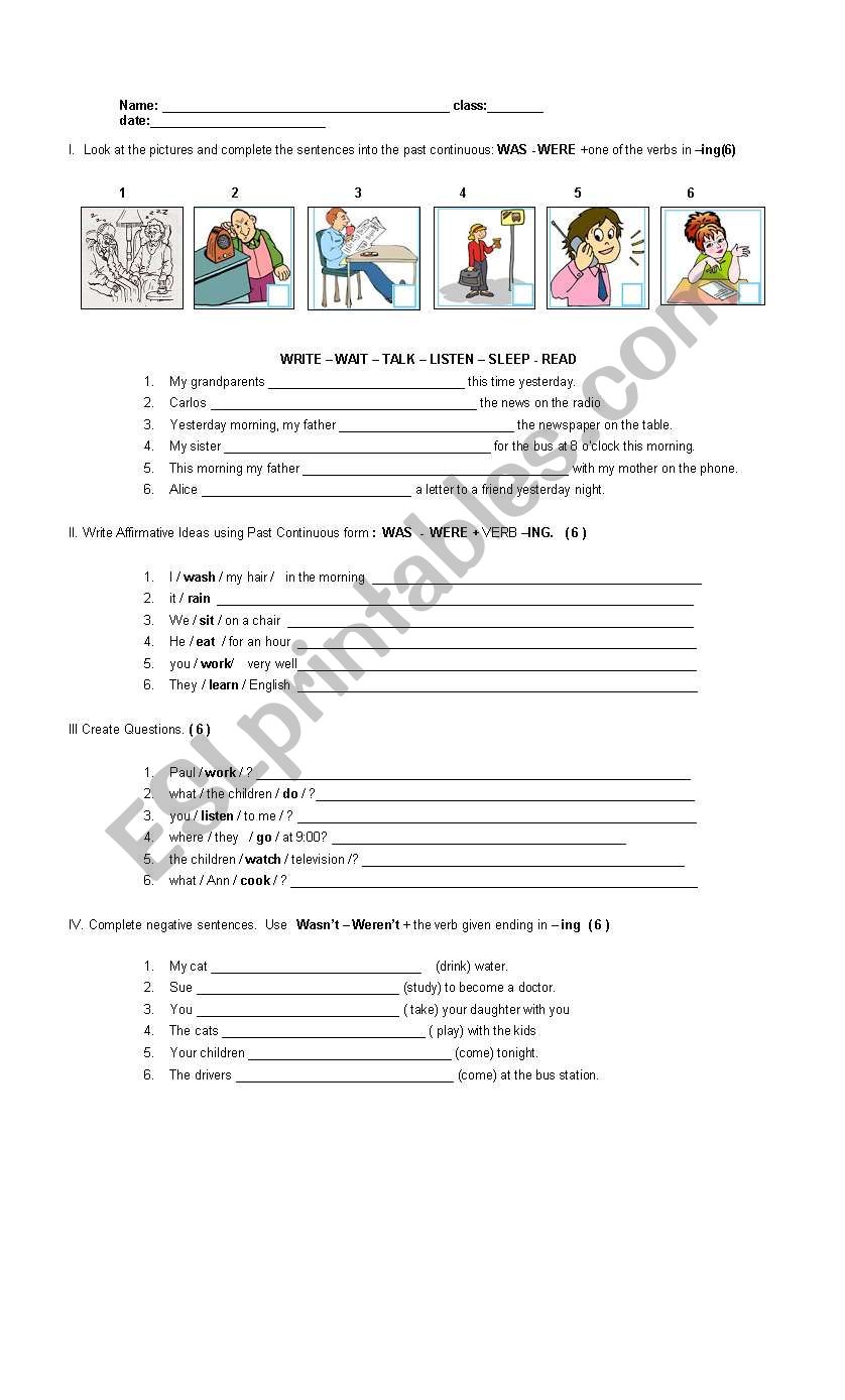 Past progressive test worksheet