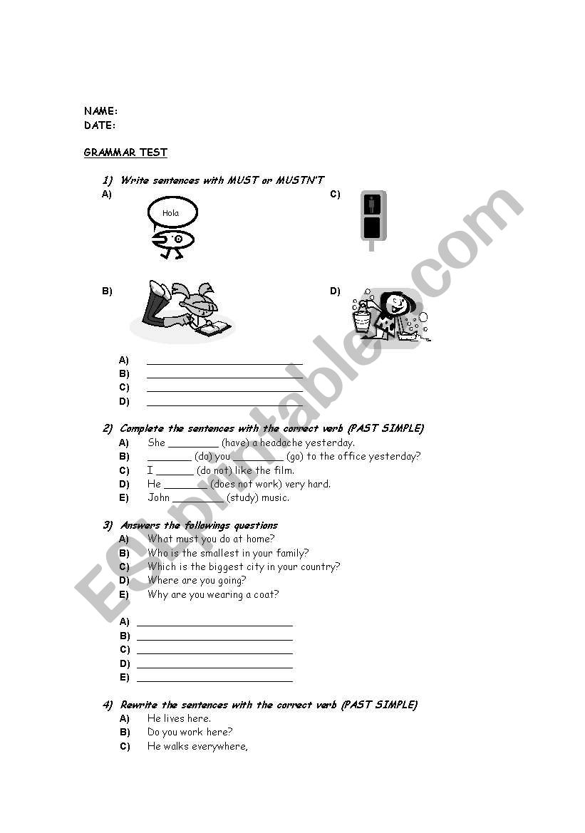 Elementary Test! worksheet
