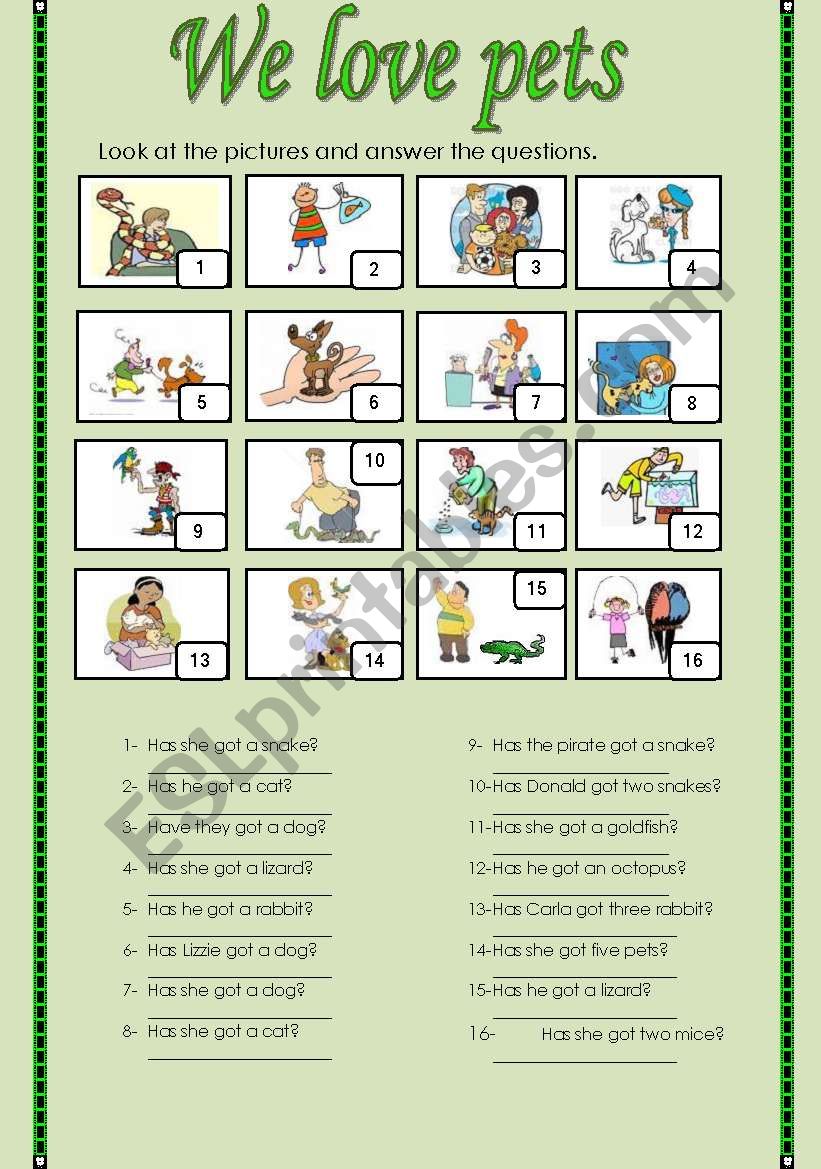 We love pets. (2 pages) worksheet