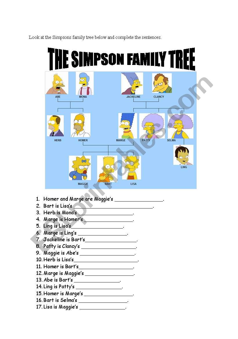 The Simpsons Family Tree worksheet