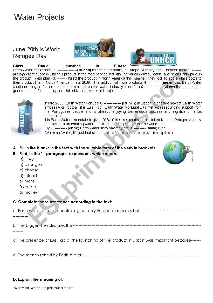 Earth Water projects (reading tasks with key)