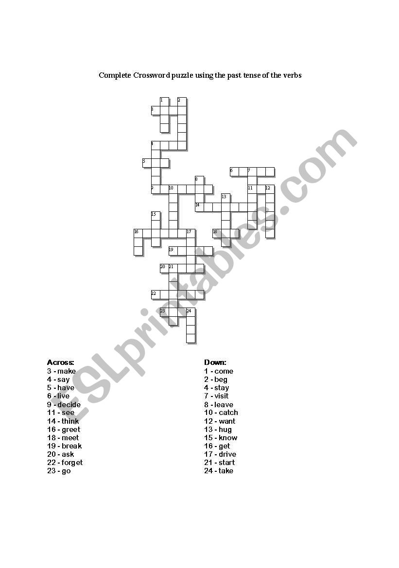 Irregular Past Tense Crossword Puzzel