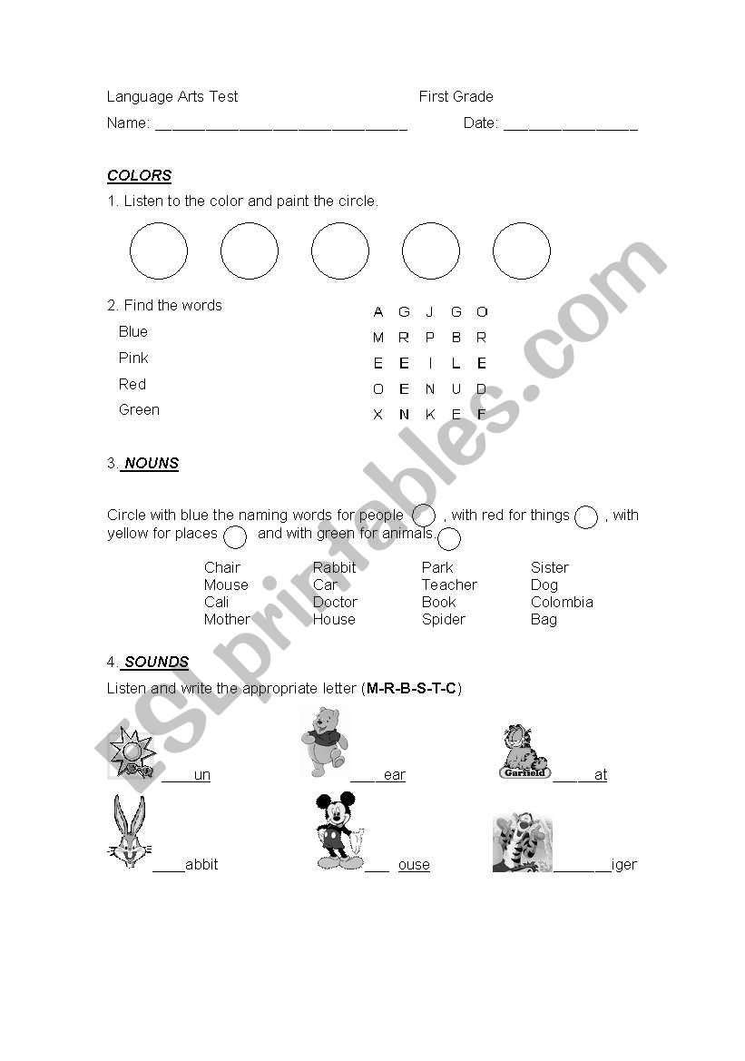 Colors and sounds worksheet