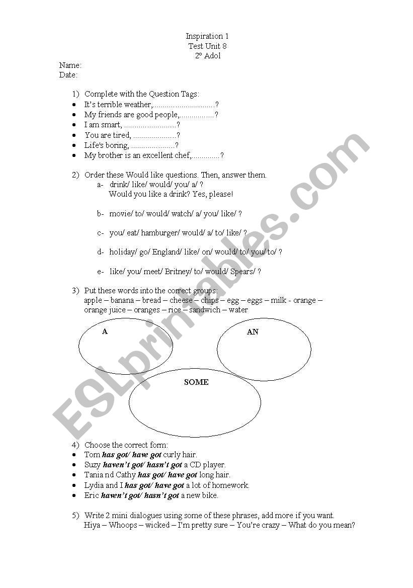 Test Unit 8 Inspiration worksheet