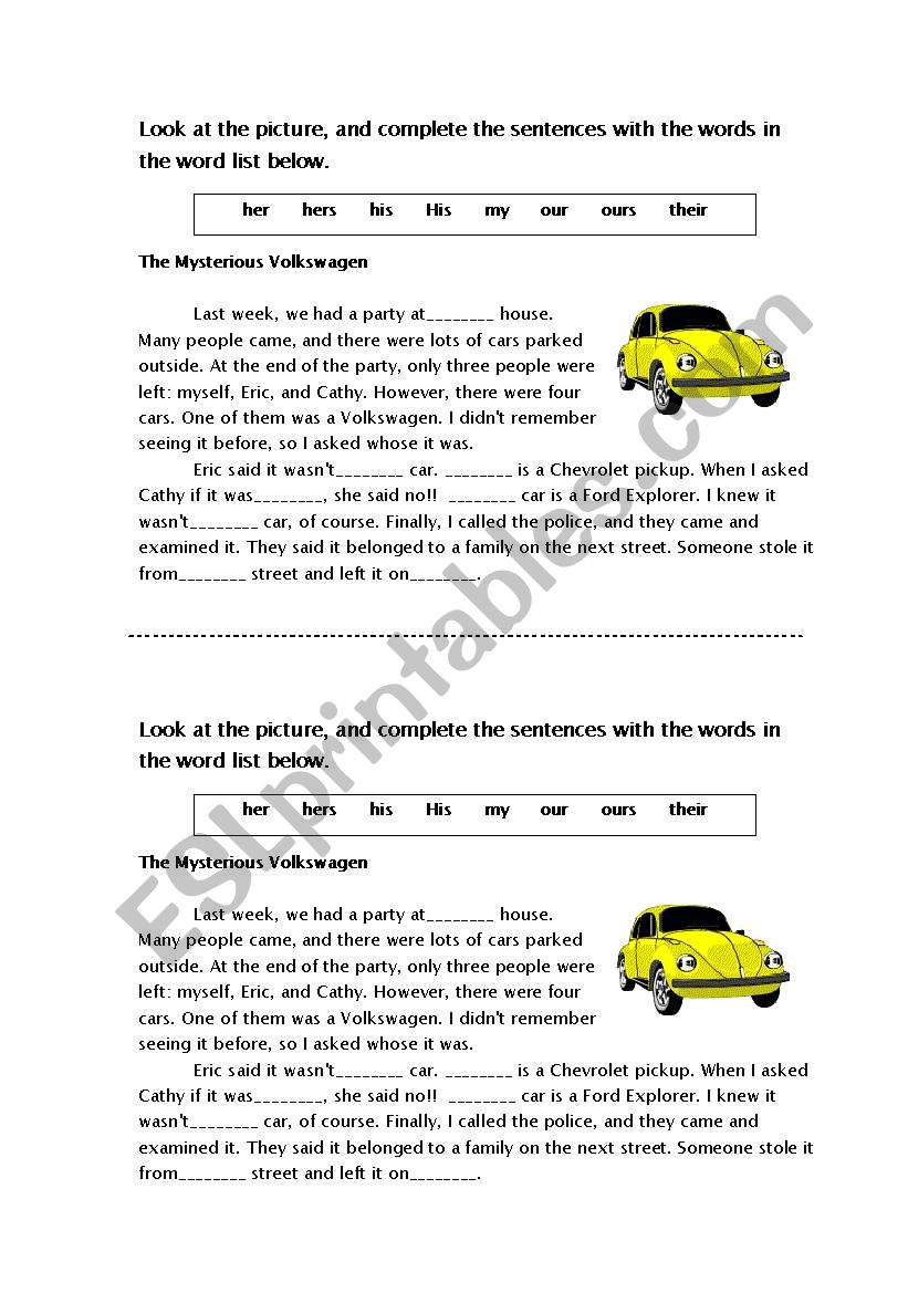 Possessive pronoun worksheet