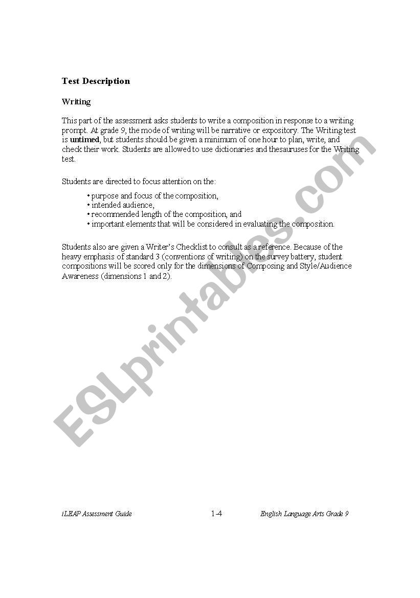 ELA Rubric worksheet