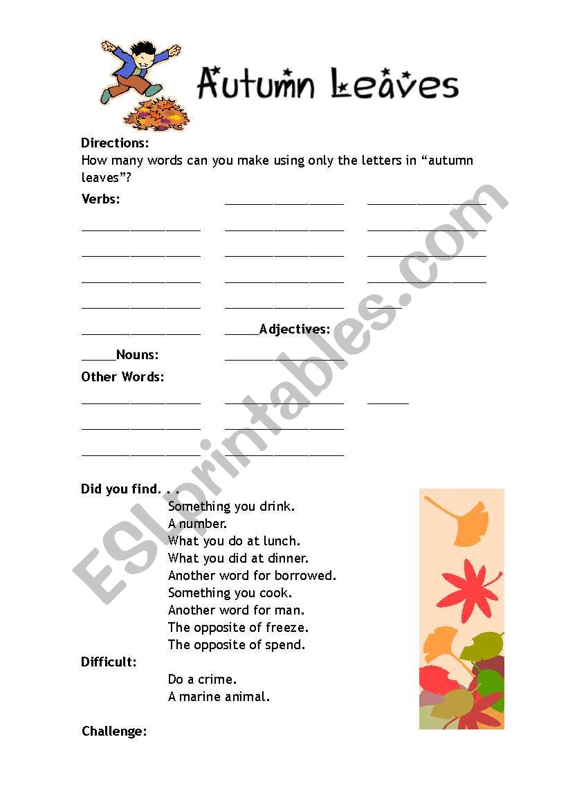 Autumn Leaves worksheet