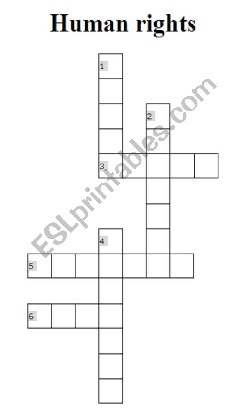 Human rights crossword worksheet