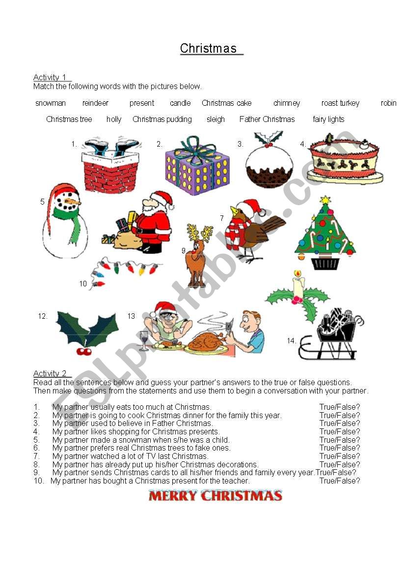 christmas vocabulary worksheet