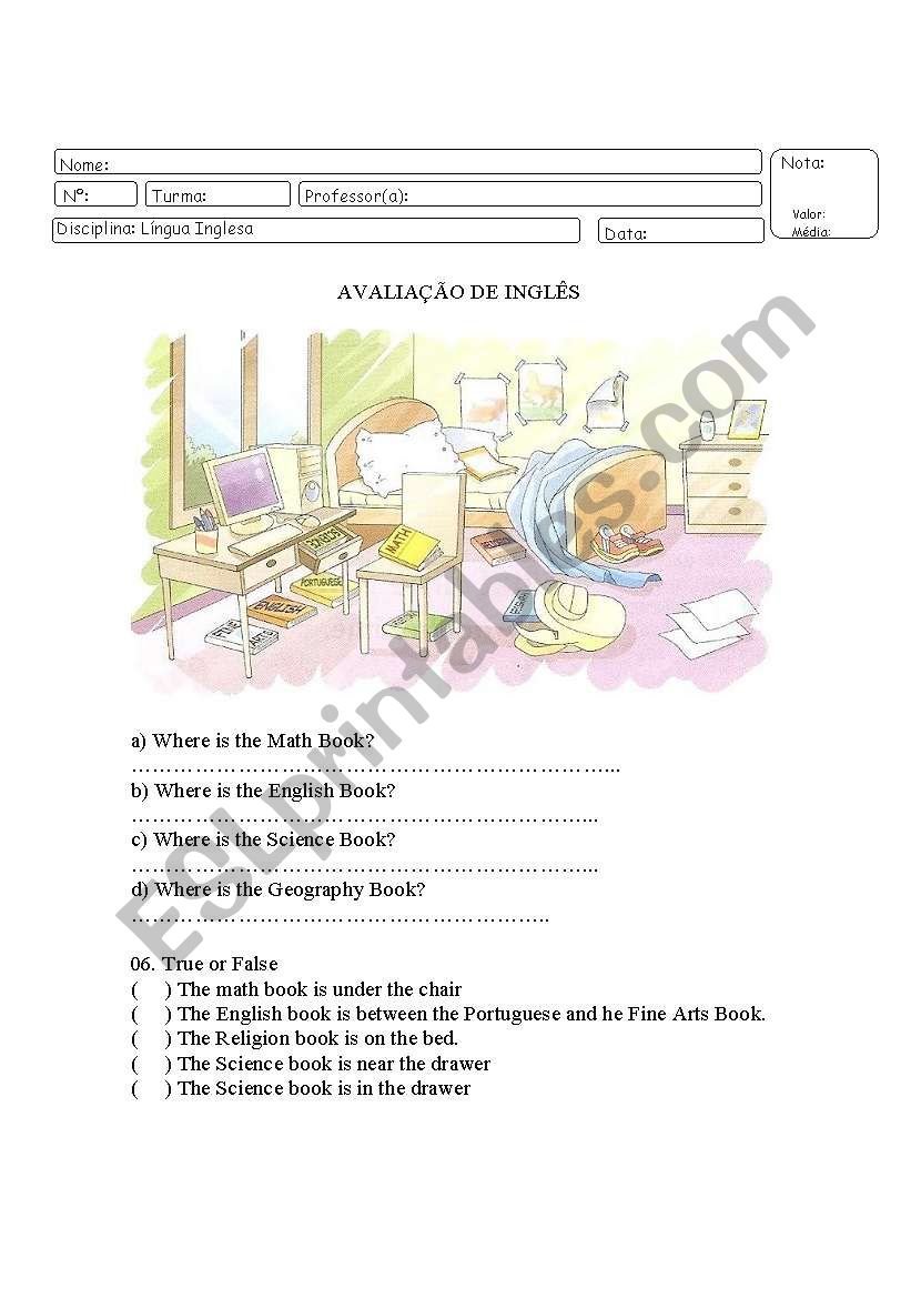 Preposition of place worksheet