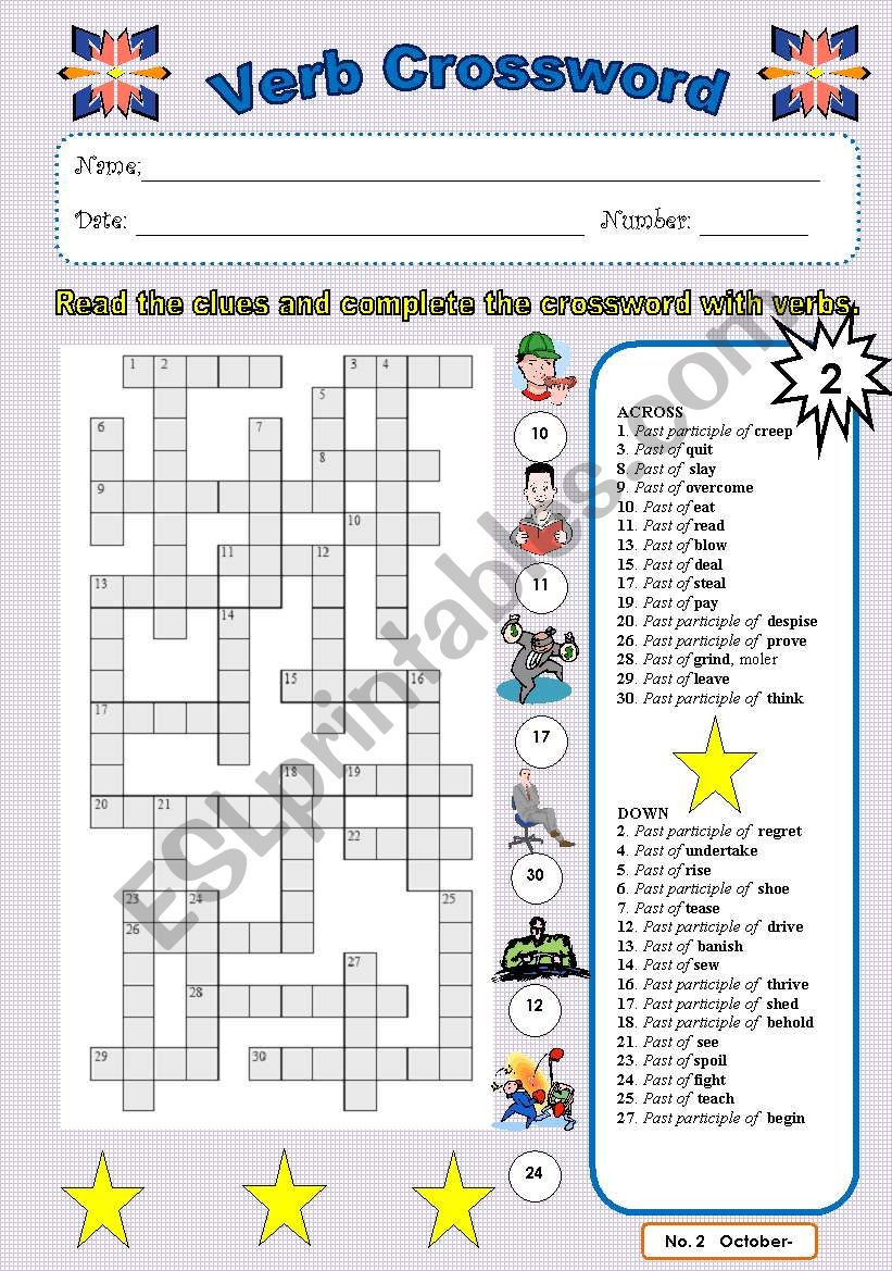 Verb crossword 2 worksheet