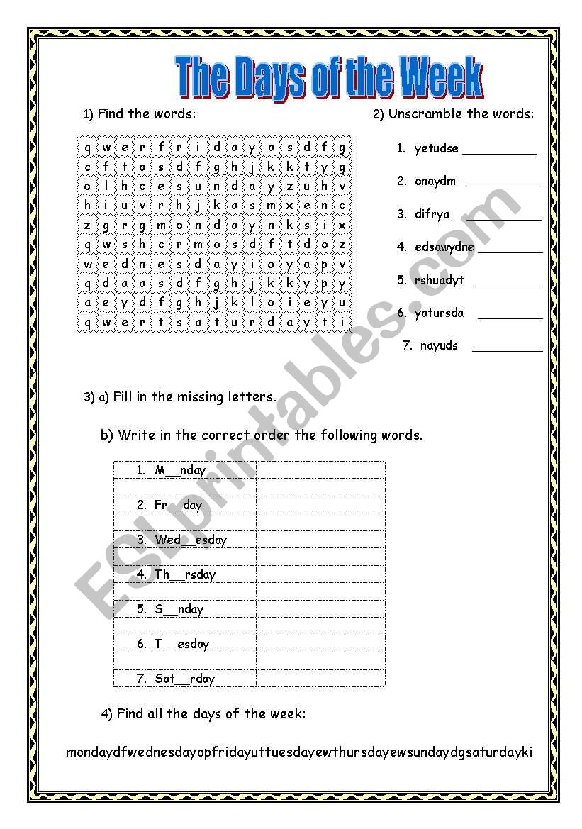 Days of the Week worksheet