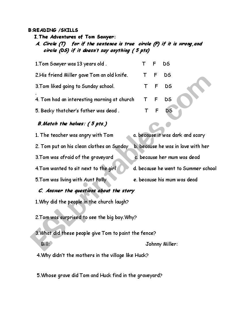 6th grades exam worksheet