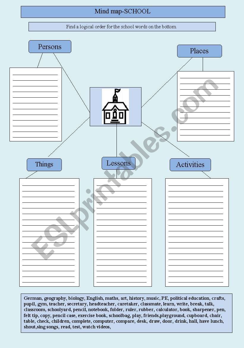 Mind map SCHOOL worksheet