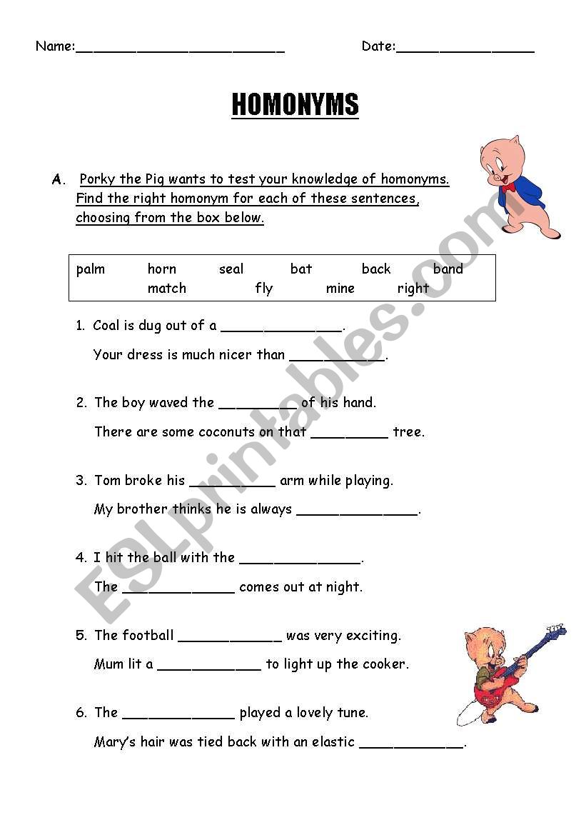 HOMONYMS worksheet