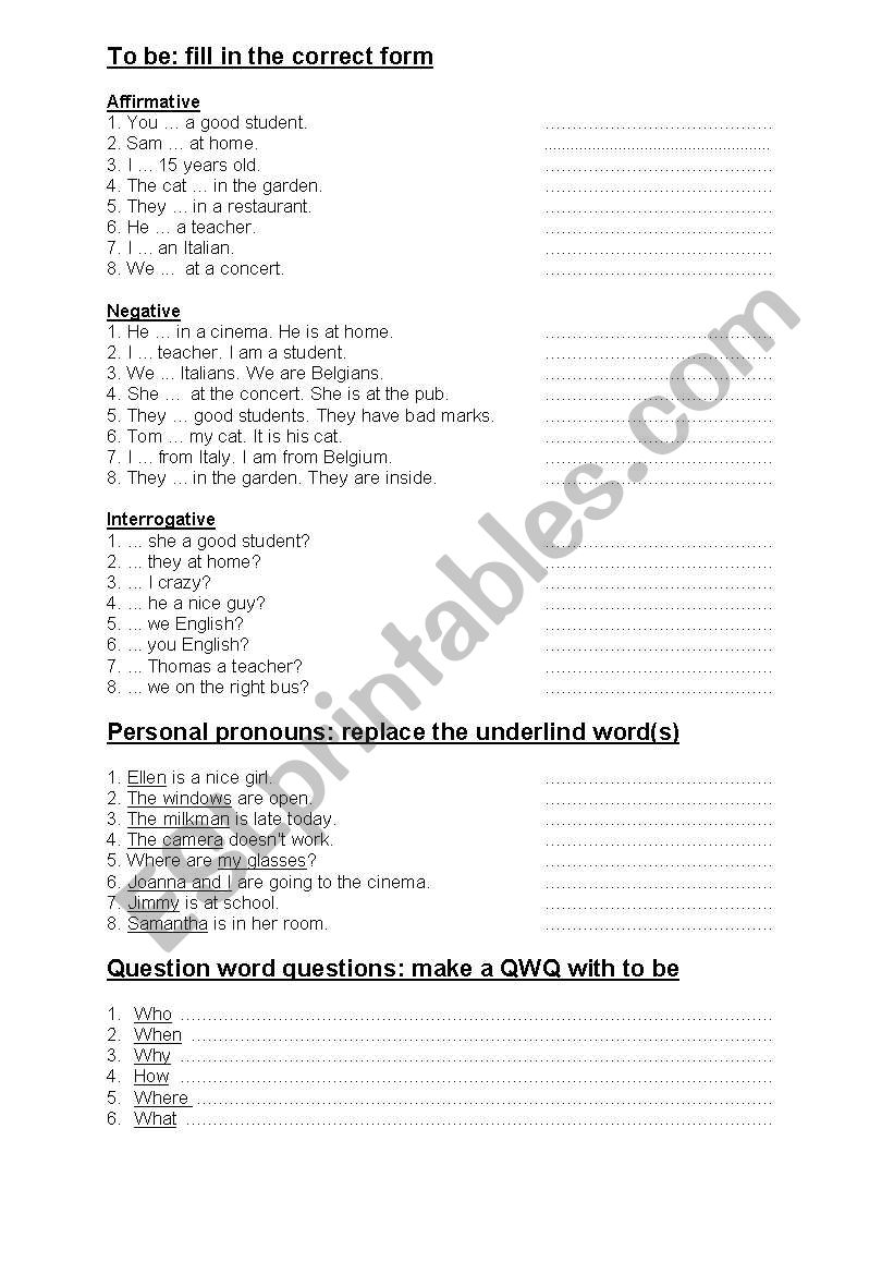 BASIC ENGLISH grammar worksheet