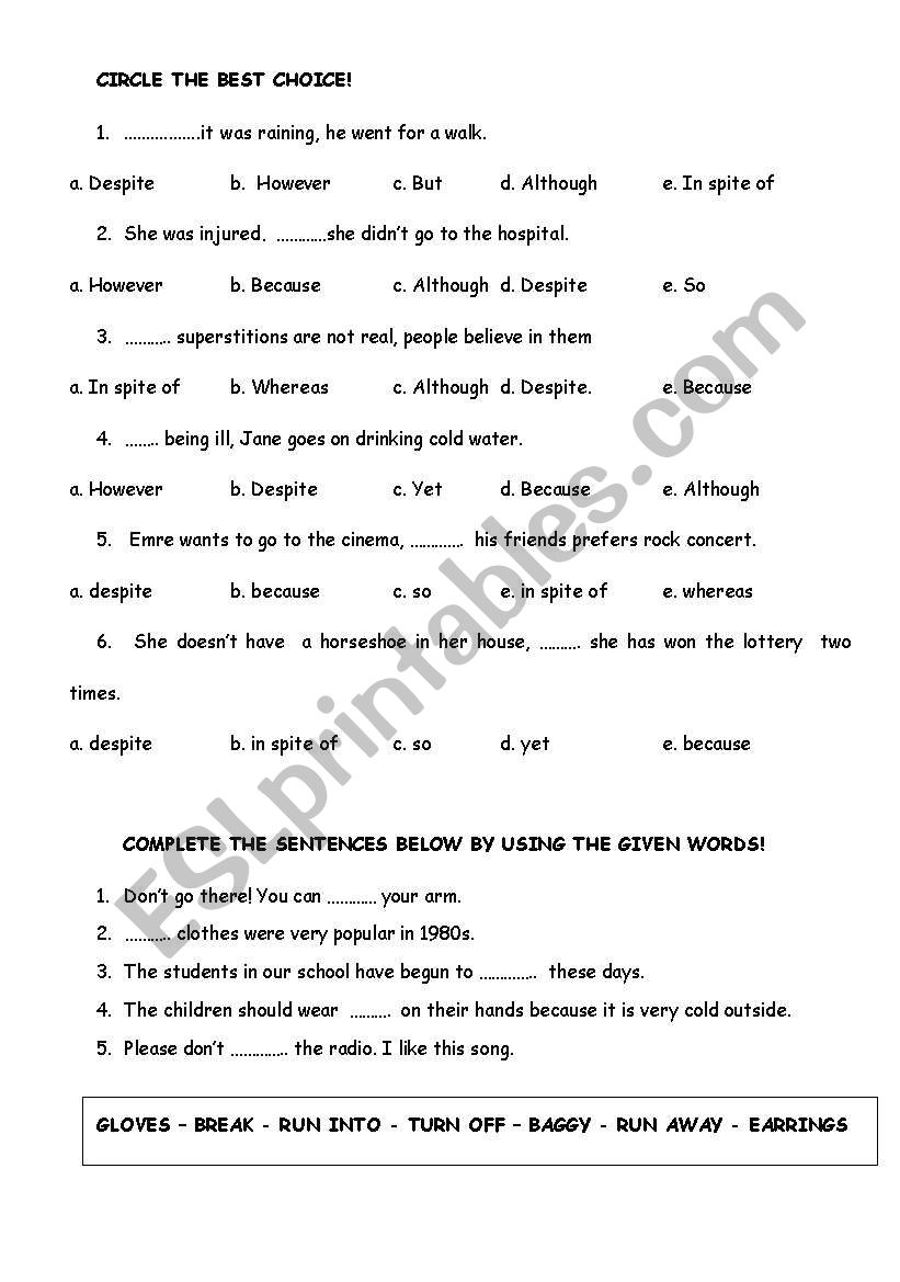 CONJUCTIONS worksheet