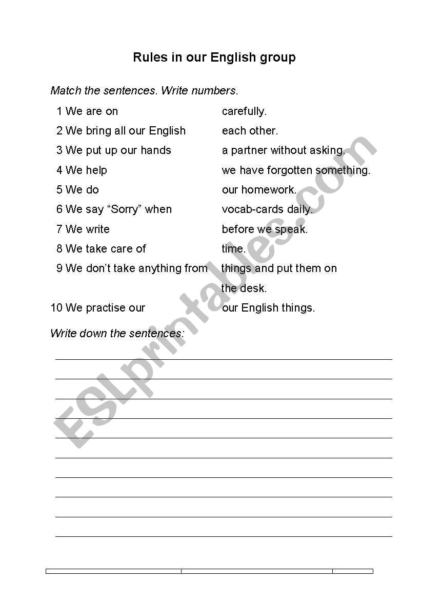 Rules in our classroom worksheet