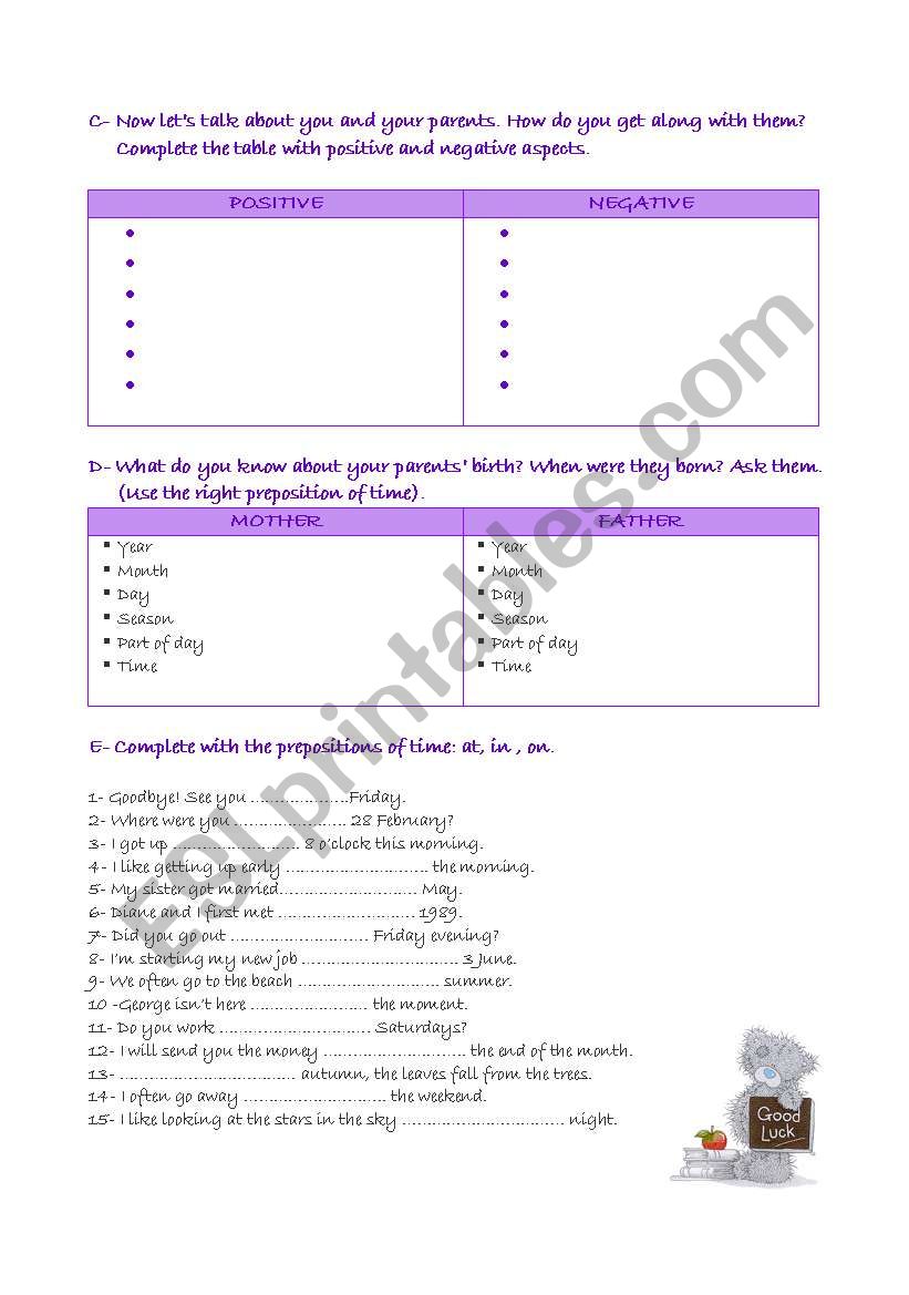 2nd part of the worksheet on FAMILY RELATIONSHIPS