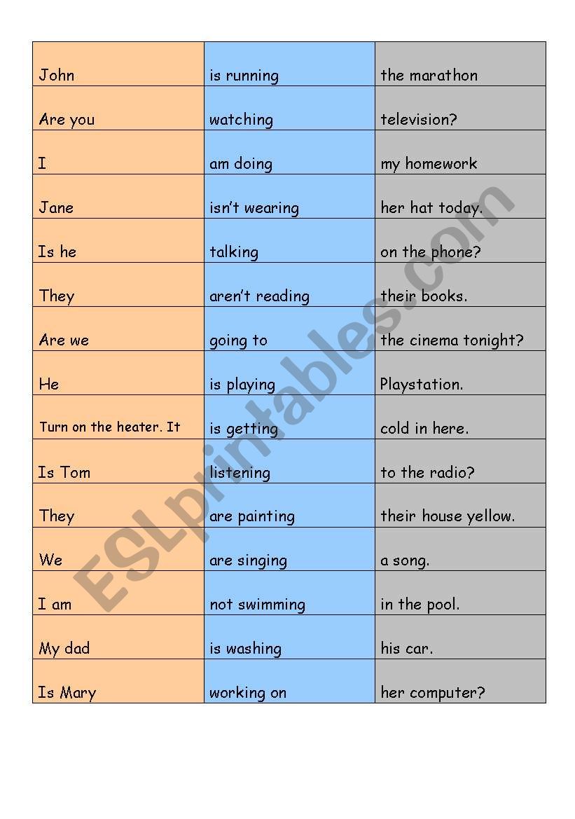 puzzle present continuous worksheet