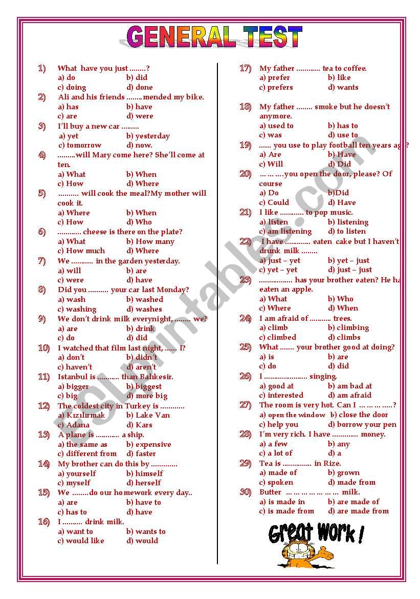 General Test worksheet