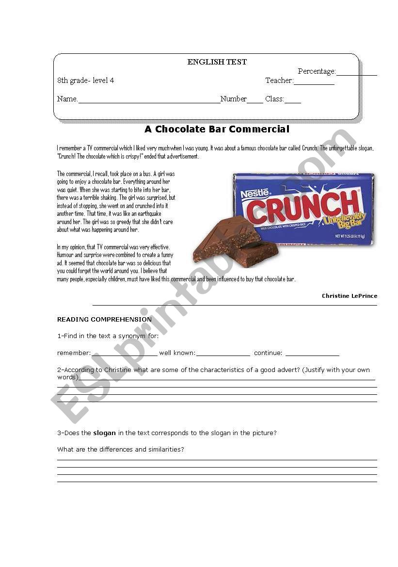 Advertising- A chocolate bar- crunch