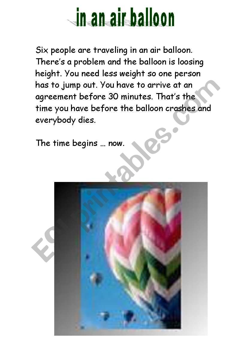Role Play Simulation. In an air balloon
