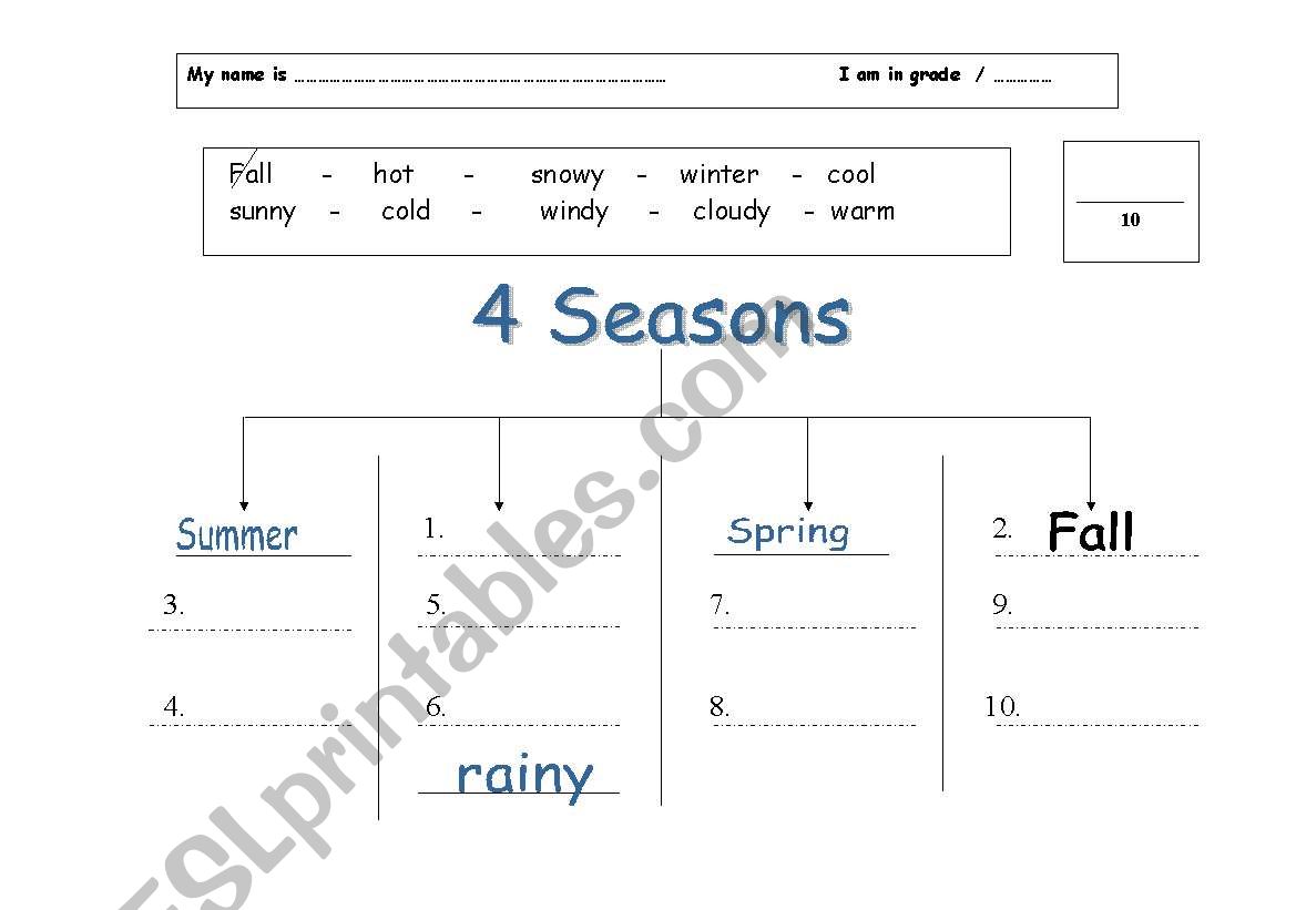4 seasons worksheet
