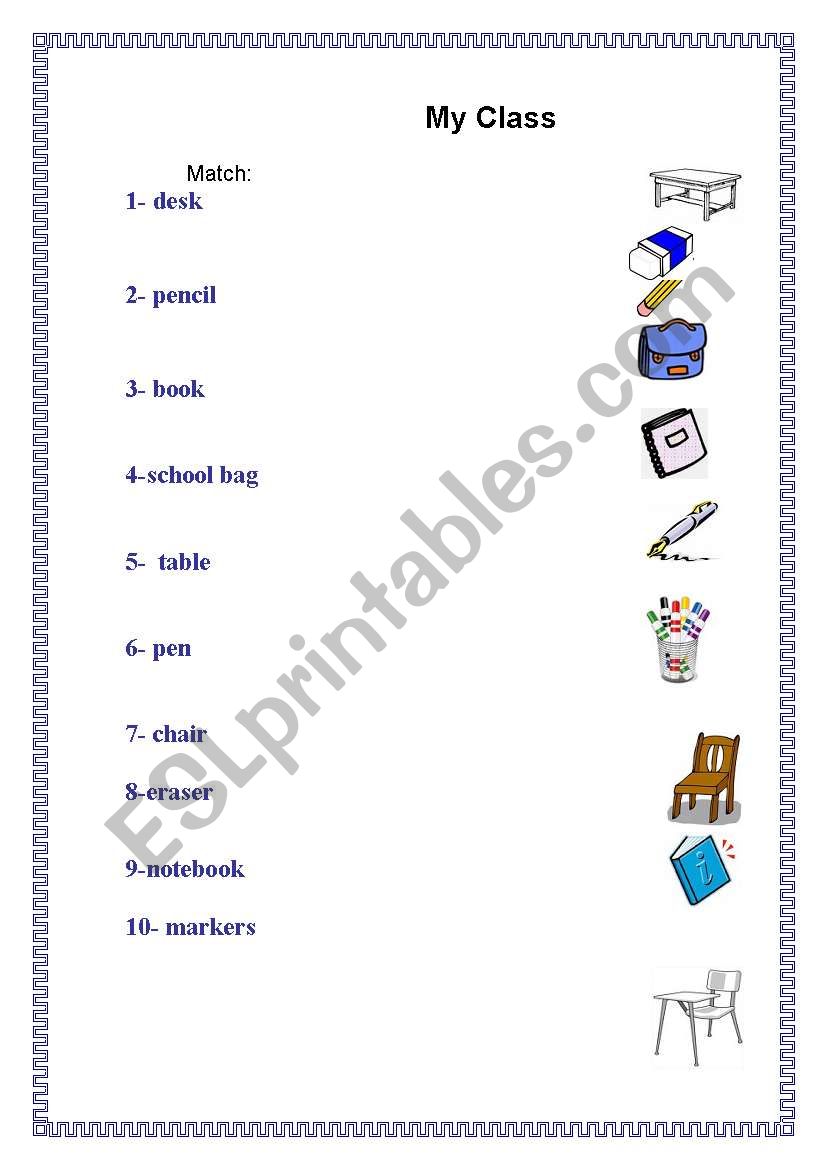 Classroom Objects worksheet