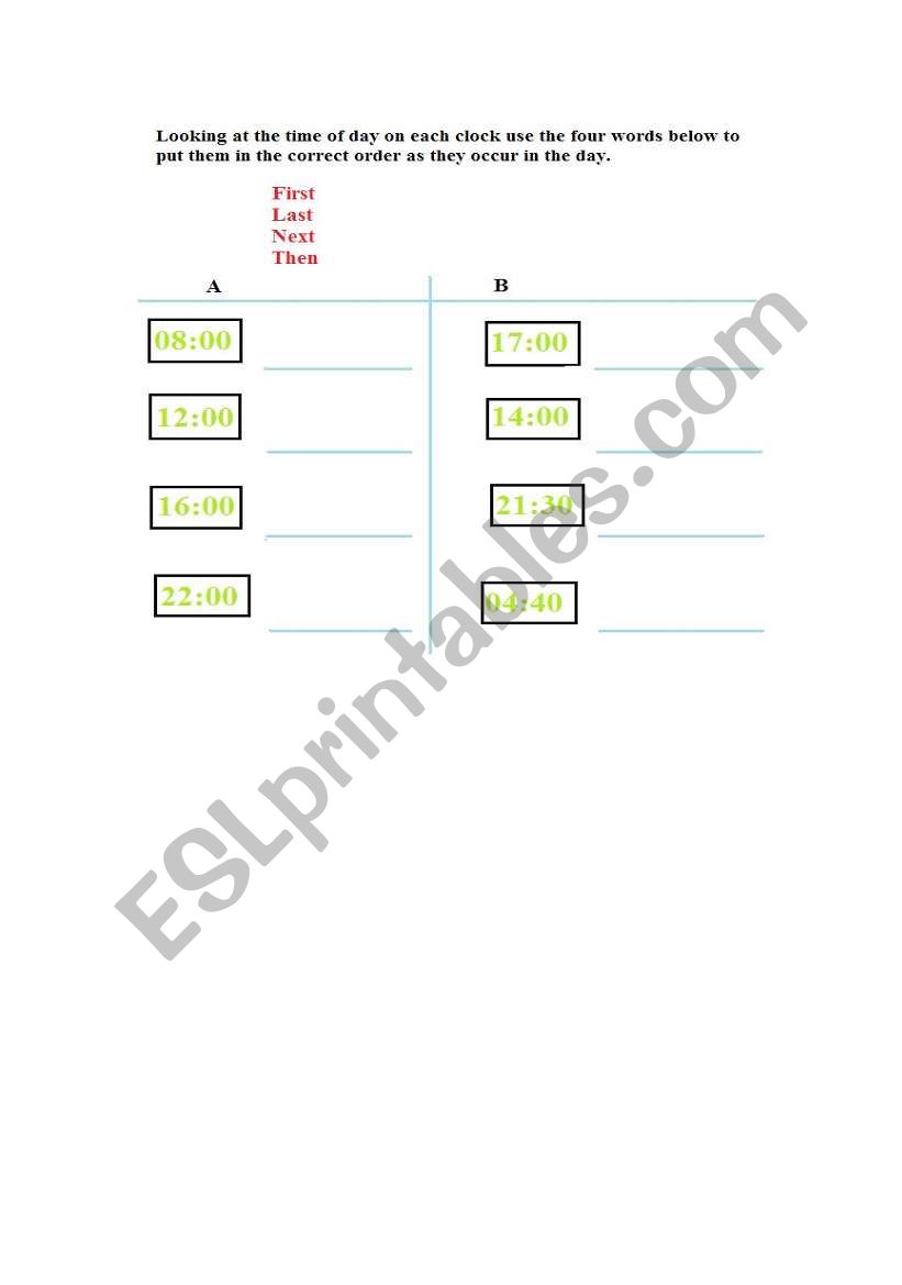 24hr clock sequencing worksheet