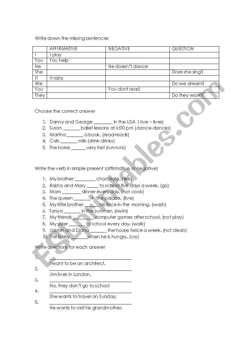 SIMPLE PRESENT worksheet