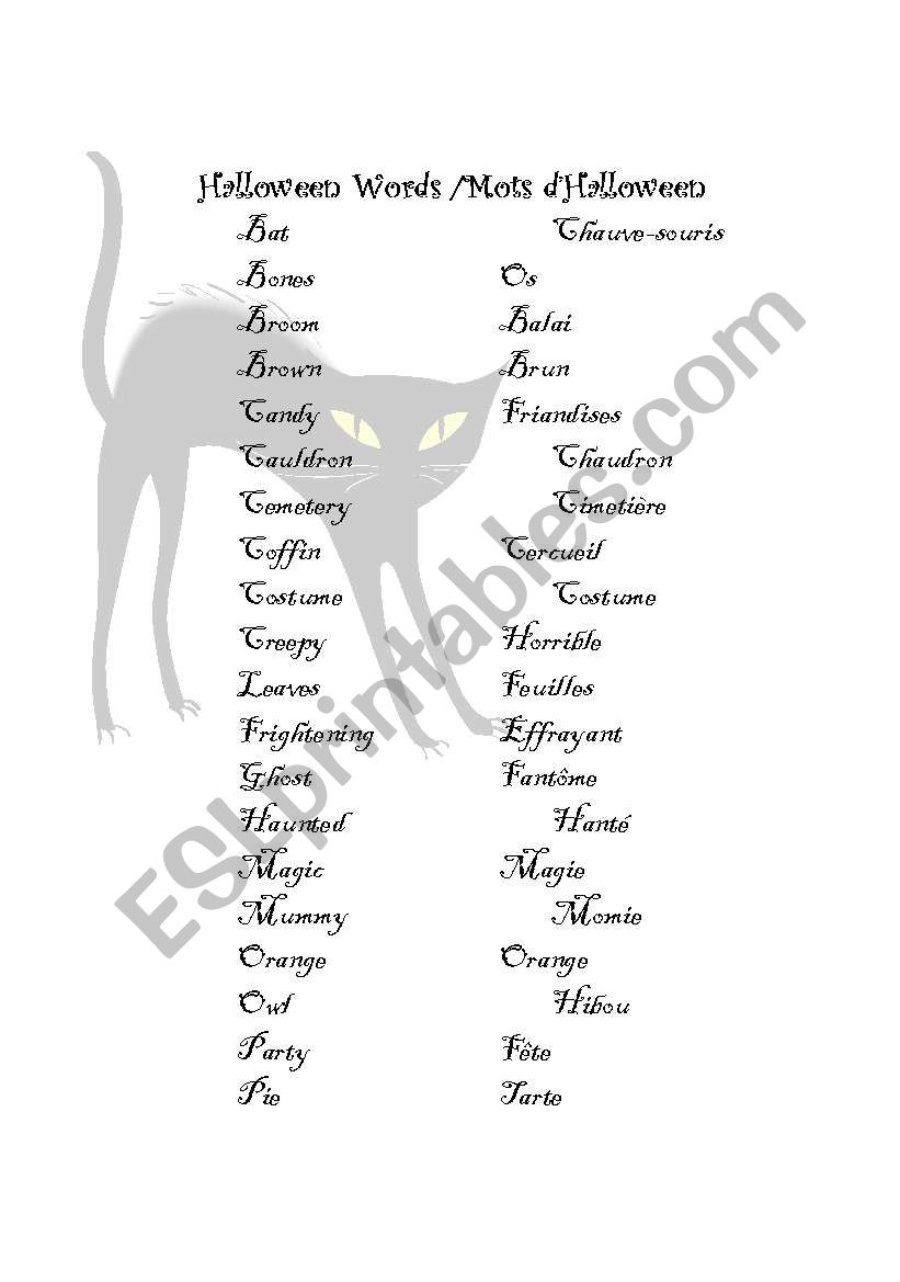 Halloween word bank worksheet