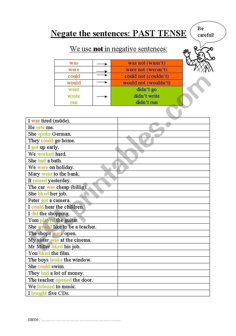 Past Tense - Negation worksheet