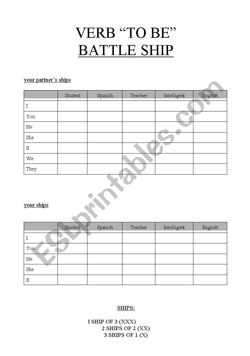 Verb To Be Battle Ship_with two tables