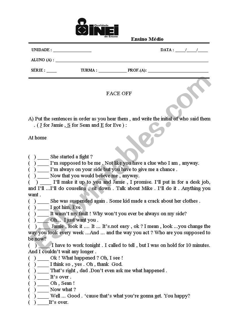 Face Off  Movie activity worksheet