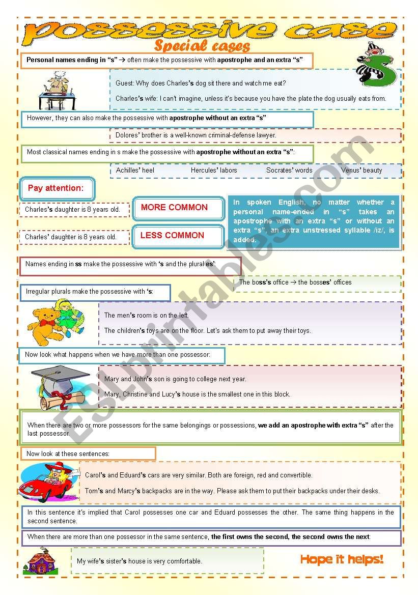 Possessive case - some special rules for lower advanced - fully editable