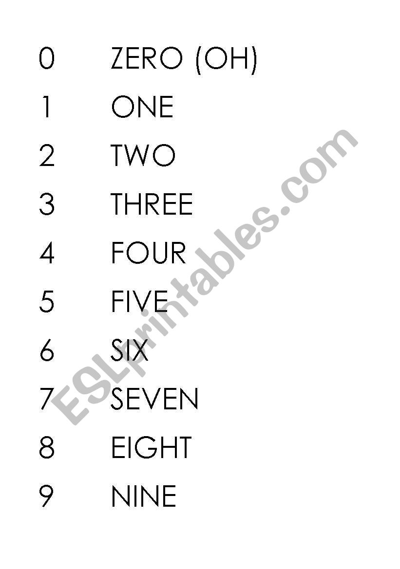 NUMBERS worksheet
