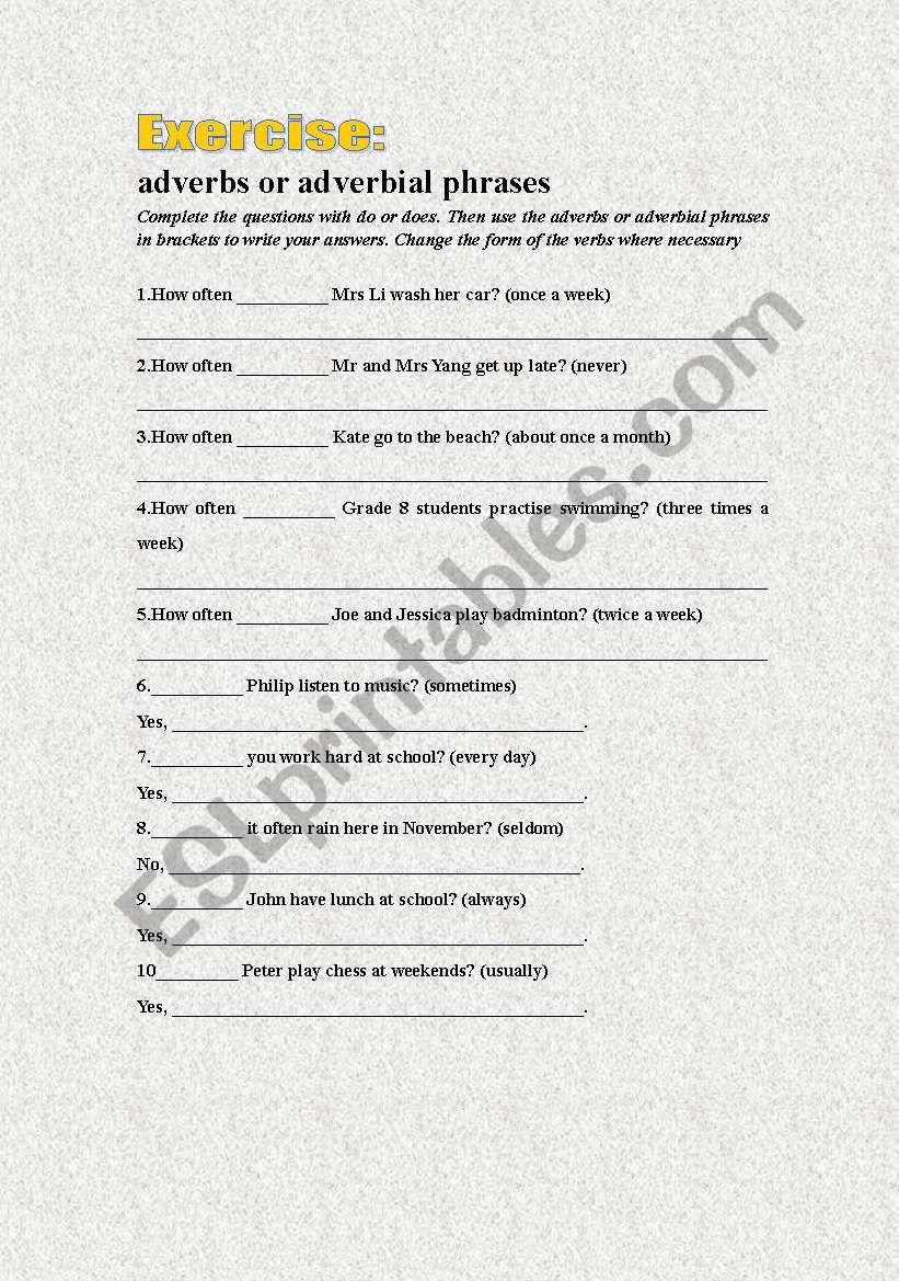 exercise worksheet