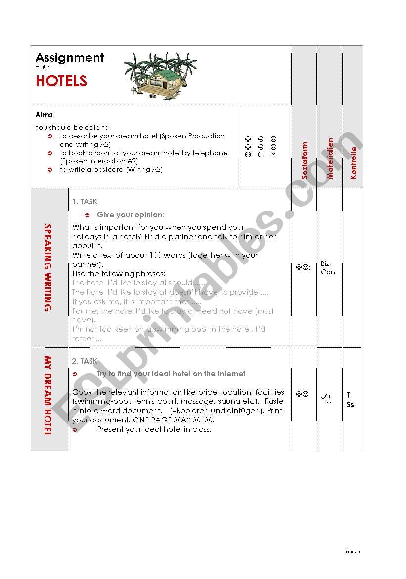 Travelling - Booking a room worksheet